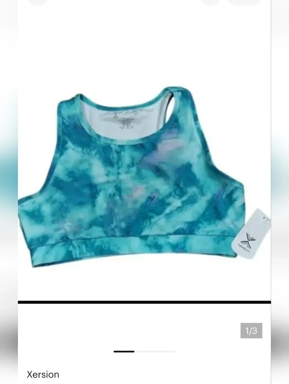 NWT Sz 18.5 PLUS  Xersion Kids Tie-Dye Sports Bra - Blue and Green